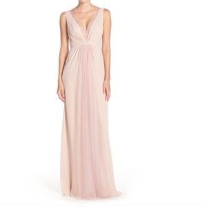 MONIQUE LHUILLIER BRIDESMAIDS Deep V-Neck Chiffon